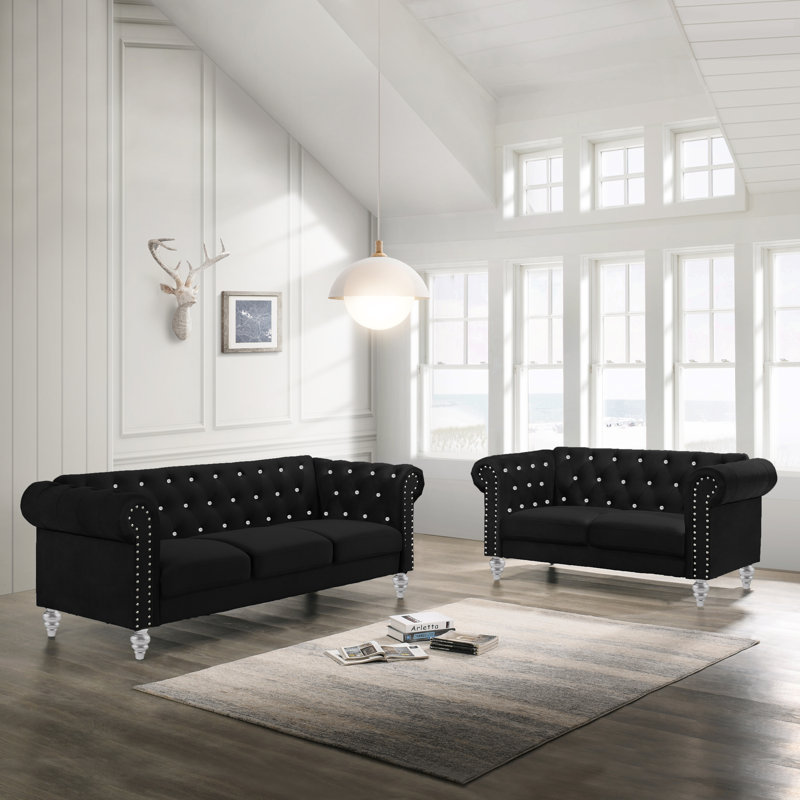 Ensemble de salon en velours Shondra, Velours noir