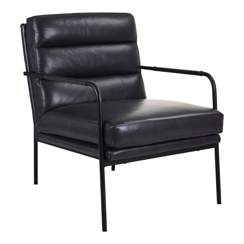 Keeley 23.5" W Top Grain Leather Armchair, Black Genuine Leather