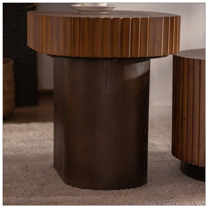 Ensemble de 2 tables basses gigognes rondes fabriquées à la main, Chic Wave Stripe Edge, Modern