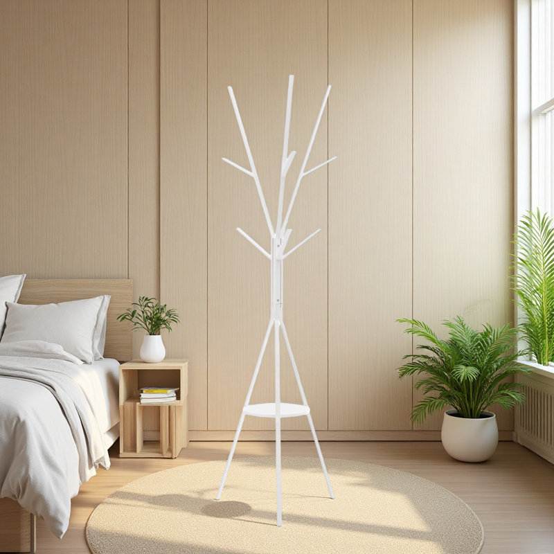 Portemanteau, H 72 po, chambre à coucher, vestibule, portemanteau, 6 crochets, métal, contemporain, moderne, Blanc