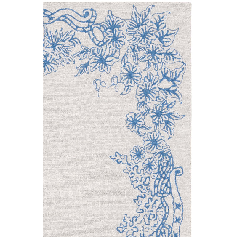 Chelsea Hand Tufted Wool/Cotton Floral Rug in Gray/Blue, Square 6'