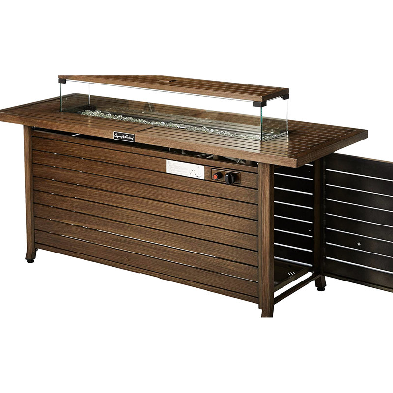 50000btu Propane Fire Pit Table, 57 In Rectangular With Lid & Wind Guard, , Yellow Brown Steel, Ideal For Backyard Garden Deck Patio Camping Party And Brown, Outdoor