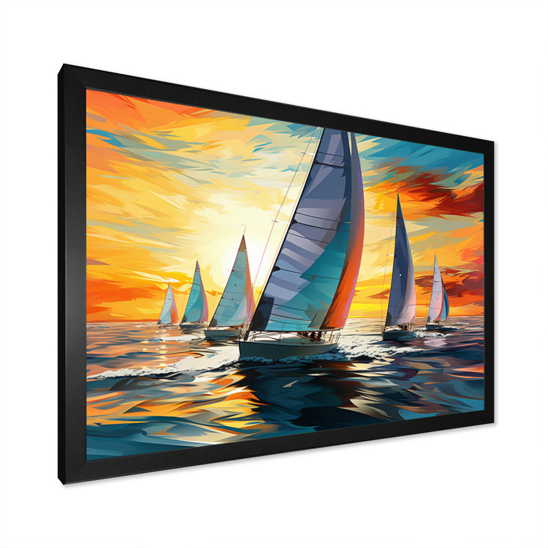 Mikaia voilier, régate audacieuse sur toile, H 12 po x l 20 po x P 1 po, Cadre simple noir