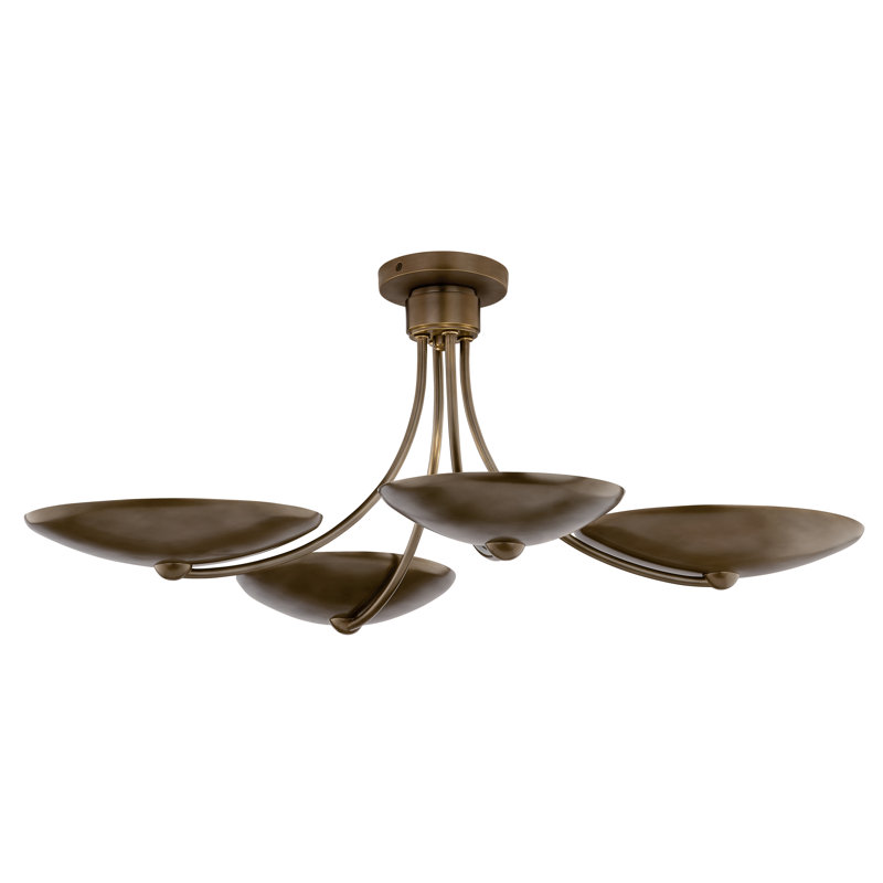 Lustre convertible XL 4 lumières Palmela 32 pouces au fini bronze laqué avec abat-jour en laiton laqué