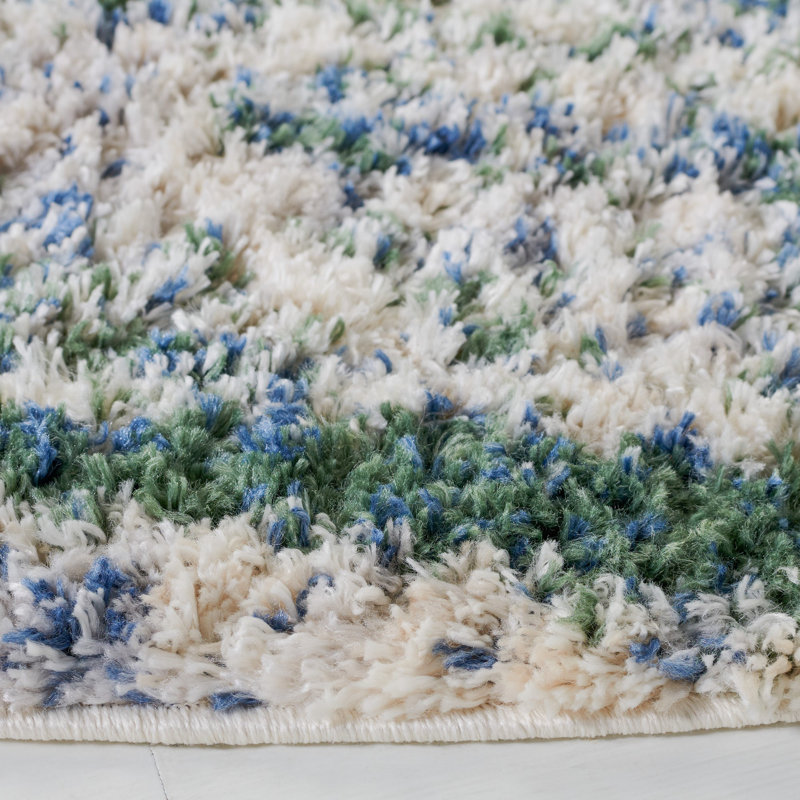 Tapis abstrait vert / beige Difiore, Rond 6 pi 7 po