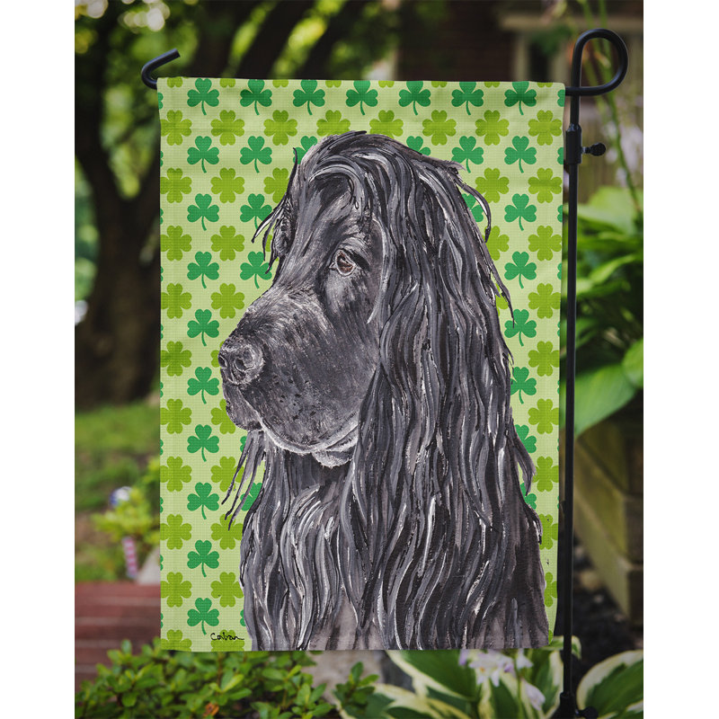Drapeau de jardin à 2 côtés st. patrick day trèfle, Cocker épagneul (noir)
