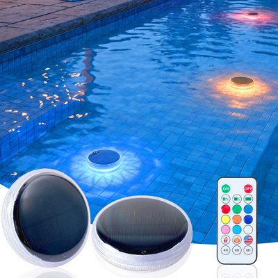 Paquet de 2 lumières de piscine flottantes solaires, 9 lumières de piscine flottantes à DEL de couleur RVB avec télécommande, IP67 lumières flottantes imperméables pour piscine, étang, patio, décoration de jardin