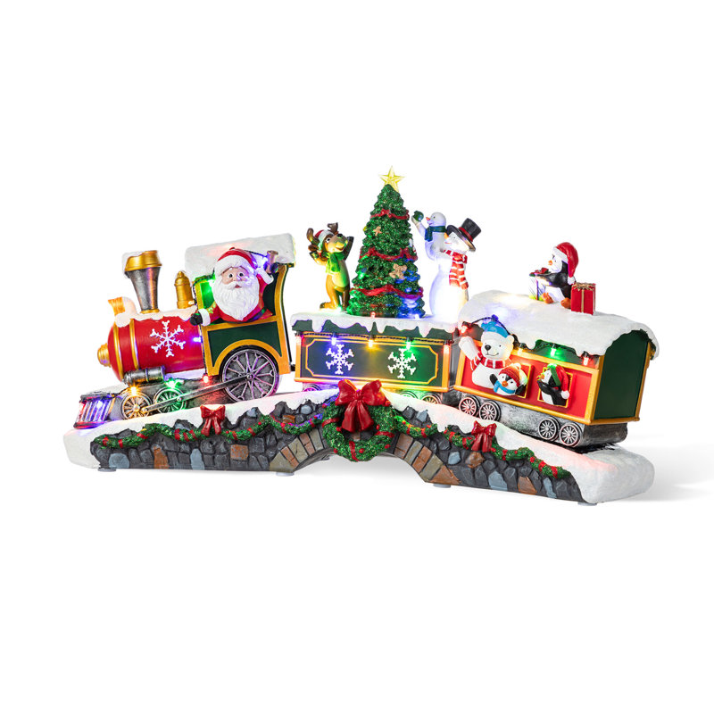 20"L Lighted Christmas Santa Train Musical Resin Village with Movement and Timer