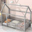 Lit simple en bois avec structure de toit de maison, garde-corps de clôture, gris-1677785147-1677785145