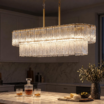 6 Light Gold 2-tiered Chandelier With Textured Glass