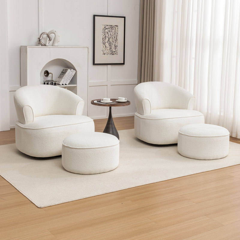 Armenakis 33'' Wide Upholstered Polyester Swivel Chair With Ottoman, Beige Polyester