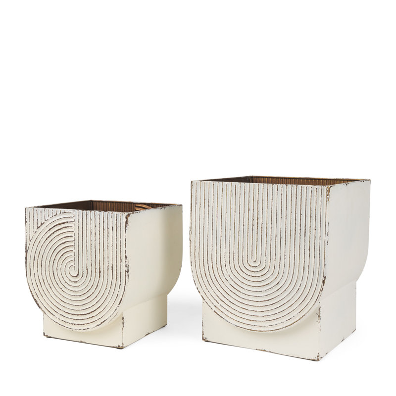 Ensemble de deux pots à fleurs rectangulaires en métal blanc de 20 onces