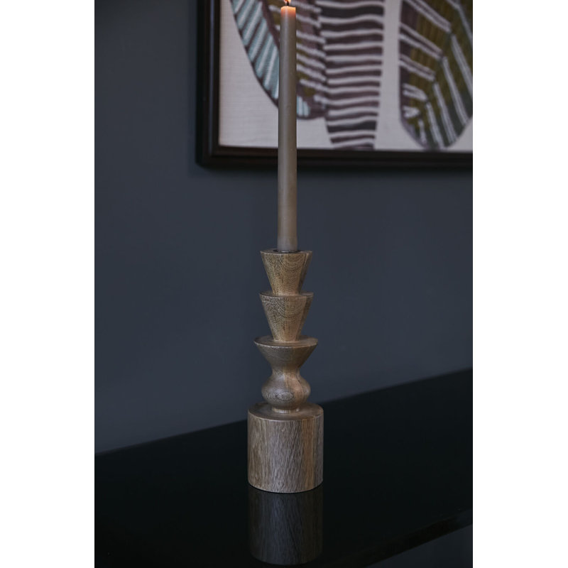 Wood Tabletop Candlestick, 10" H x 3" W x 3" D