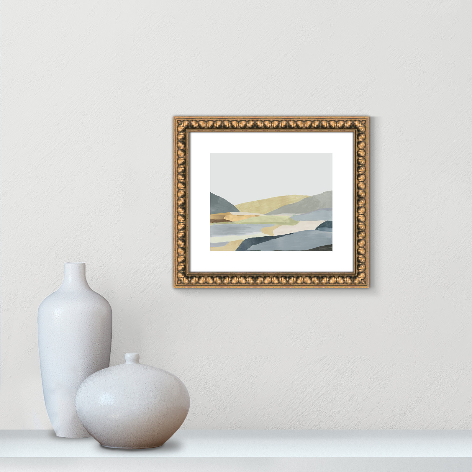 Blair "Warm Hills II" Painting, 14" H x 16" W x 1.13" D, Gold Bead Framed Paper