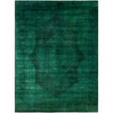 Overdyed Hand-Knotted Wool Modern-Contemporary Green Area Rug 9' 5" x 12' 9"