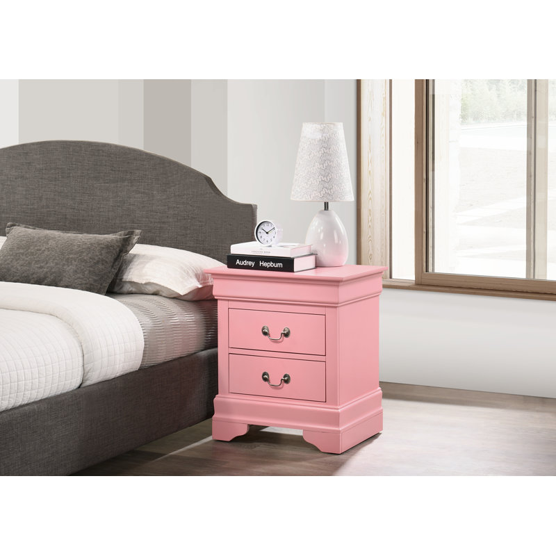 LouisPhillipe 2-Drawers Nightstand, Pink, Pink