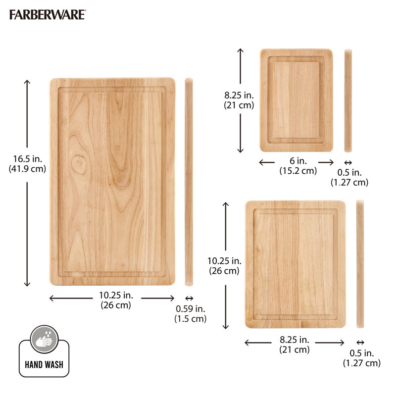 Farberware Rubberwood 3-Piece Cutting Board Set with Juice Grooves