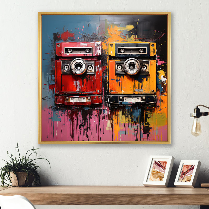 Caméra colorée colorée Insta Gram II - cassettes d'art mural, Cadre flottant doré, H 16 po x l 16 po x P 1 po