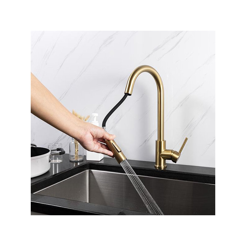 Artos Trova Pull Down Kitchen Faucet, Satin Brass