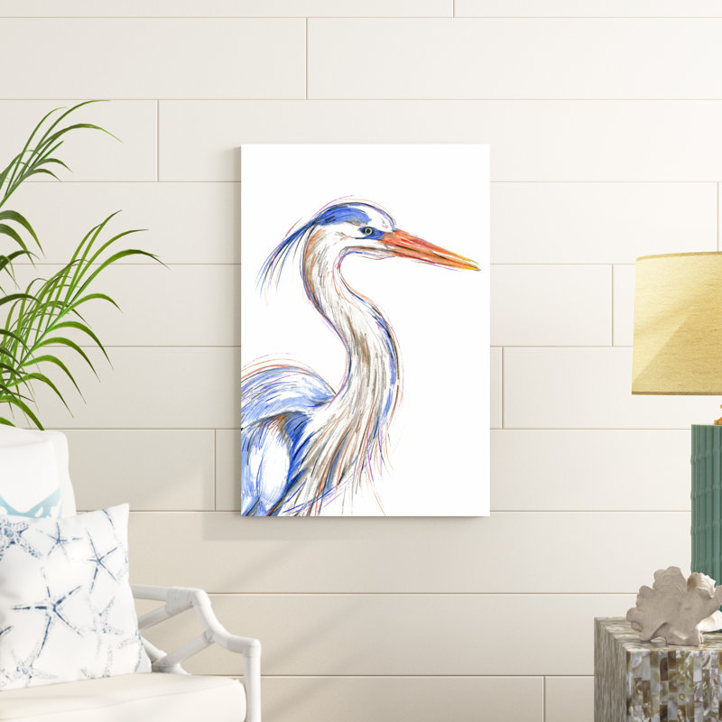 «Heron's Glance I» par Annie Warren - peinture sur toile tendue, H 36 po x l 24 po