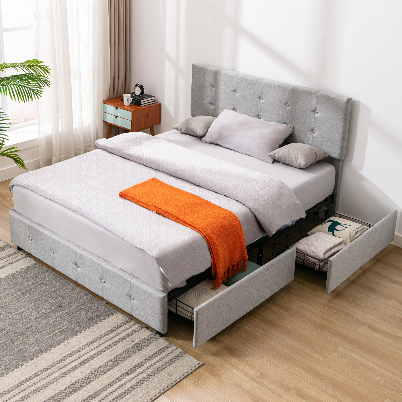 butter ambition Initiative Red Barrel Studio® Full Size Bed Frame Platform With Headboard And Drawers,  Upholstered Bed Frame Full With Storage And Footboard, Modern Mattress  Foundation, Tufted Headboard, Wood Slats Support, No Box Spring Needed