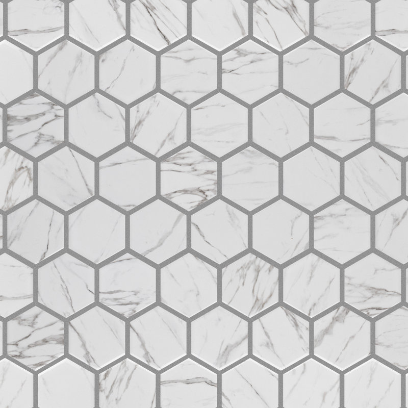 Flo 2" Hex White 11-1/8 in. x 12-5/8 in. Porcelain Mosaic Tile