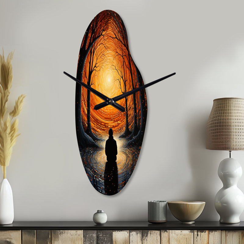 Brownlee, méditation orange noire, pointillisme intérieur - horloges asymétriques en métal, horloge murale incurvée orange