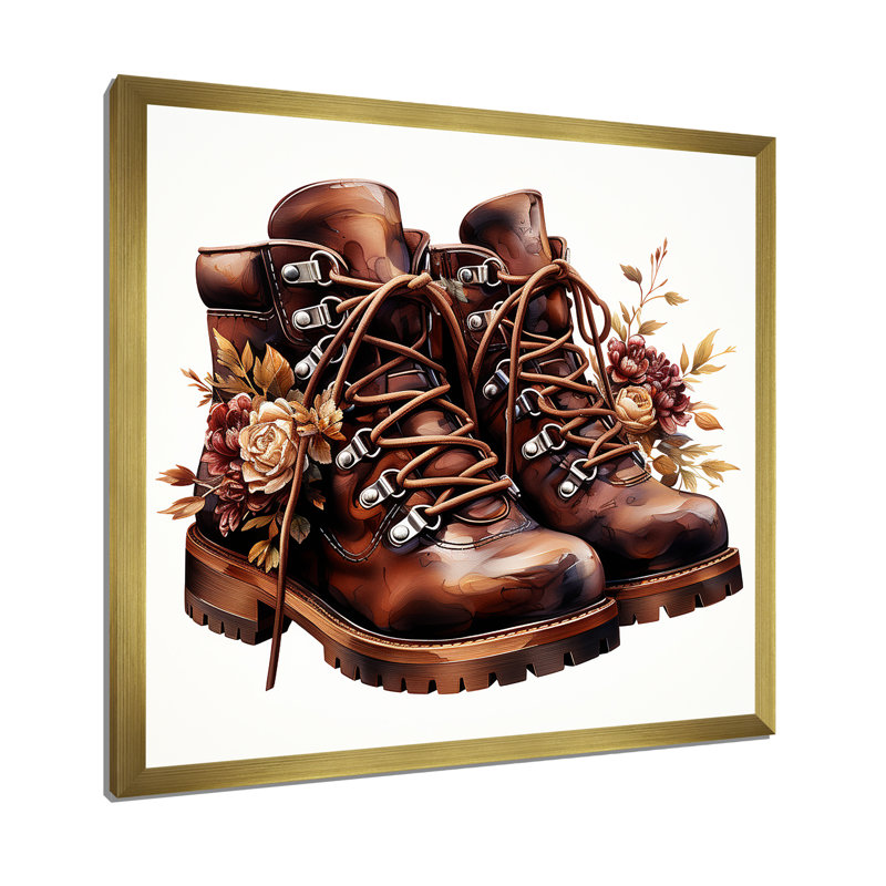 Art mural brun avec des bottes de fleurs qui marchent dans mes bottes - Cowboys, Cadre doré simple