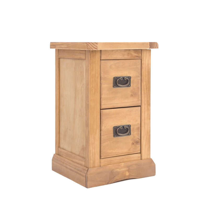 Pittsford 35cm W Solid + Manufactured Wood Bedside Table, Waxed, Brass Handle