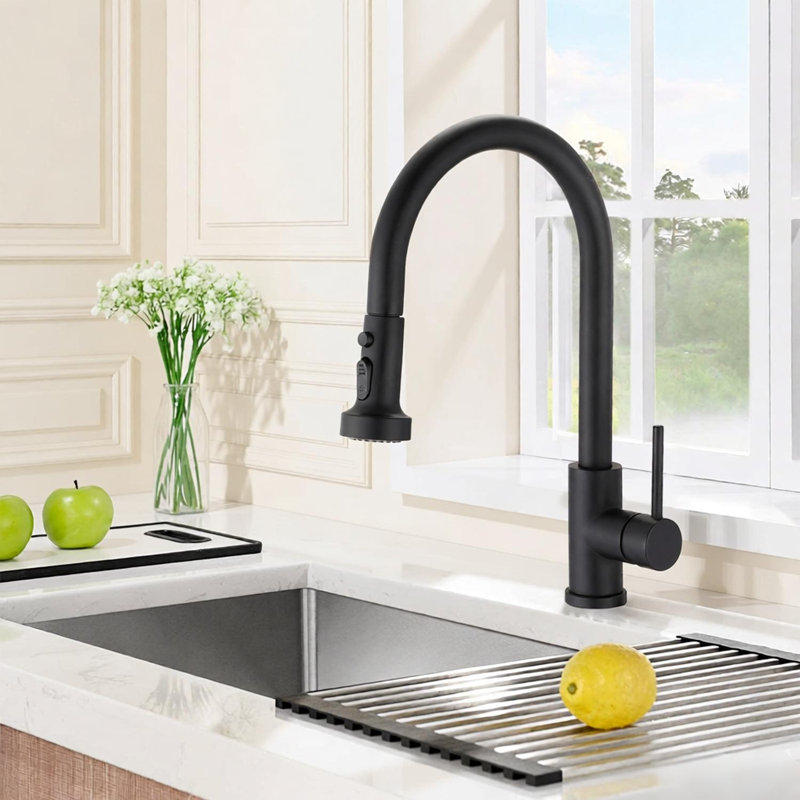 Pull Down Kitchen Faucet With Sprayer, Matte Black