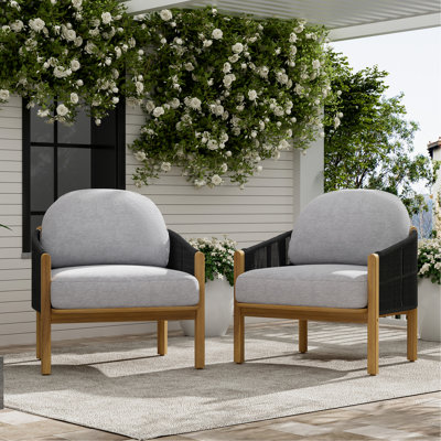 Outdoor Wood Club Chair, Rope With Cushion