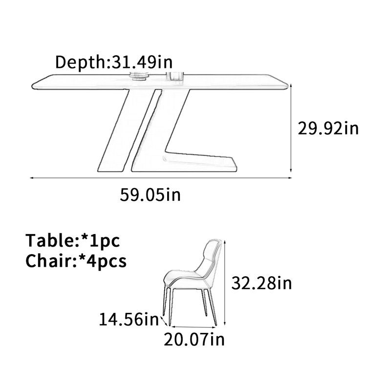 Table de salle à manger en ardoise noire pure, 29.92"H x 59.05"L x 31.49"W