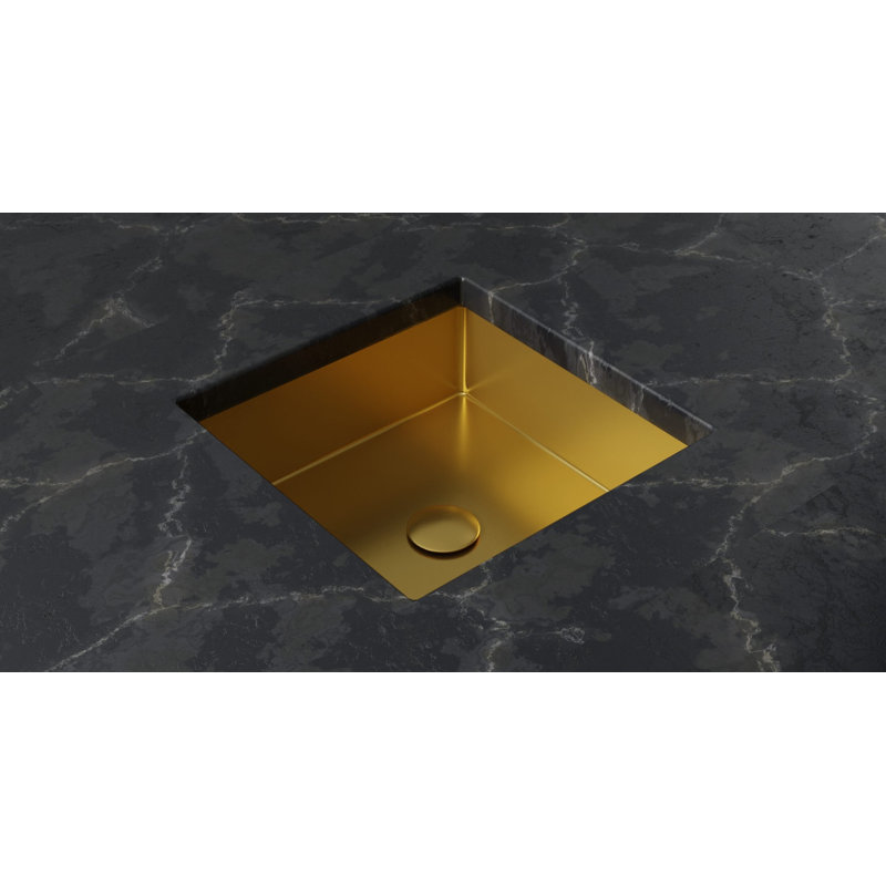Lavabo de salle de bain encastrable en acier inoxydable brossé 15,75 po x 15,75 po Badeloft ES-UB-02-BG, Or brossé