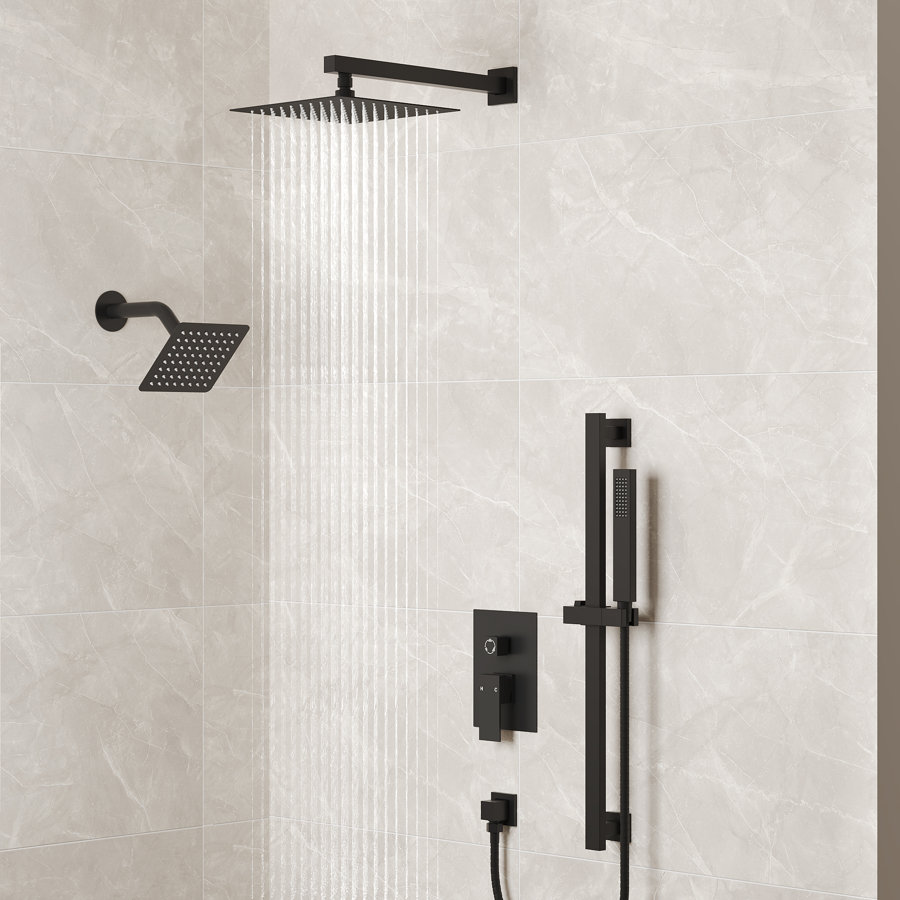 DualJetSpa Pressure-Balanced Shower System, Dual Wall Mount Showerheads with Slide Bar Handheld Spray