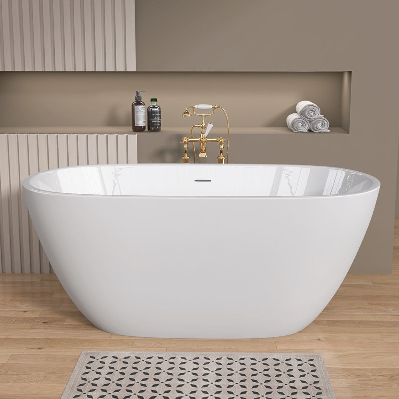 Baignoire autoportante blanche autoportante en acrylique de 55 pouces avec trop-plein