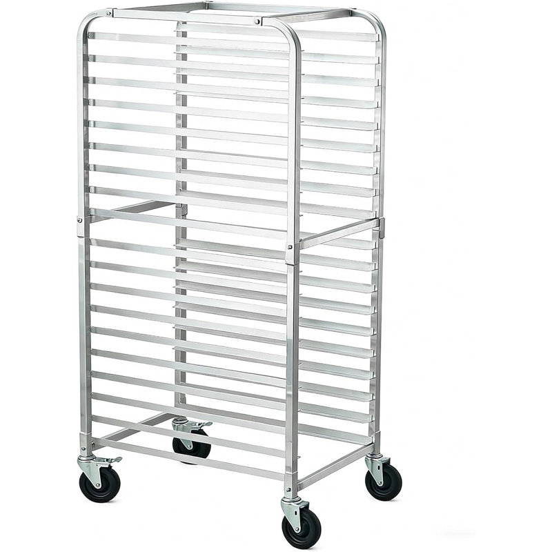 Aluminum Bun Pan Rack with Lockable Casters, Large Capacity Commercial Mobile Bakery Cooling Rack Trolley for Kitchen Restaurant