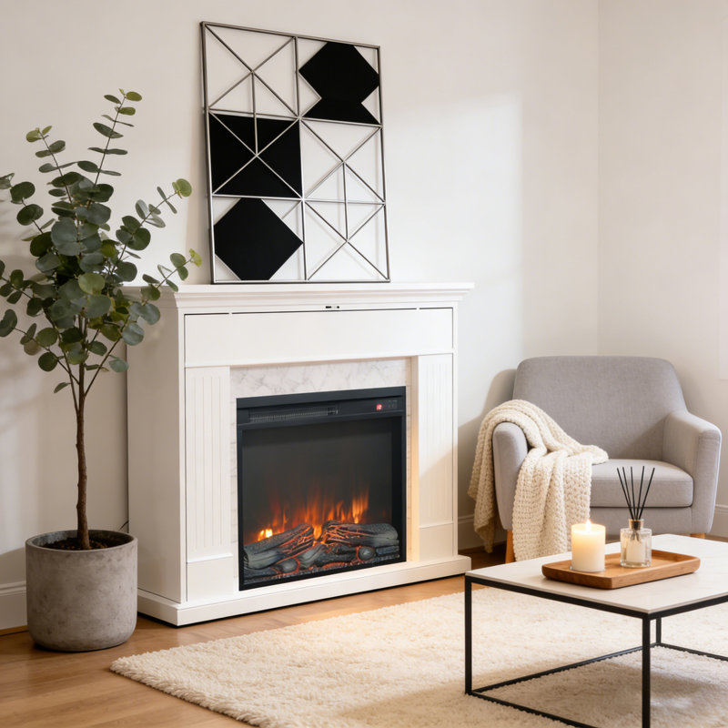 Modern Electric Fireplace Insert, 23" Ultra Slim - Realistic Flame With Logs, Remote & Timer, Overheat Protection
