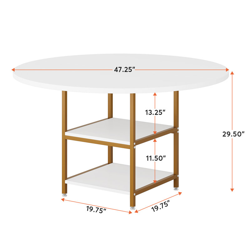 Rendell Round Dining Table, White/Gold