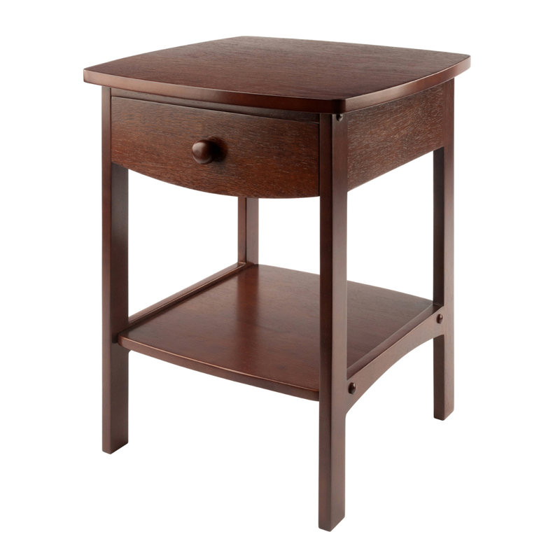 Table de chevet à 1 tiroir avec finition noyer avec tablette H 21,6 po x l 17,7 po x P 17,7 po, Noyer antique