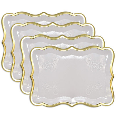 Disposable Paper Cardboard Serving Trays with Gold Rim, Rectangle Dessert Display Tray for Parties, Weddings, Birthdays 10pcs(White)
