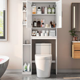 Over The Toilet Storage Cabinet With Extra Storage Shelves, Above Toilet Bathroom Organizer, Behind Toilet Cabinet With Toilet Paper Holder Stand, Space Saver For Bathroom, Restroom, Laundry (white)