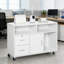Armoire de rangement mobile polyvalente avec support pour imprimante, tiroirs verrouillables et nombreuses étagères pour le bureau et l'organisation à domicile.
