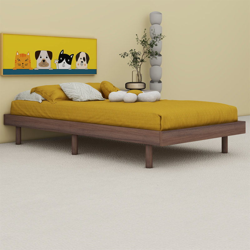 Structure de lit plateforme en bois Karline, Lit simple, Naturel