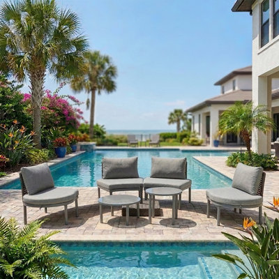 6-Piece Symmetrical Design Modular Curved Outdoor Sectional Set, Aluminum Frame With PE Wicker Exterior, Solution-Dyed Polyester Cushions, Requires Assembly