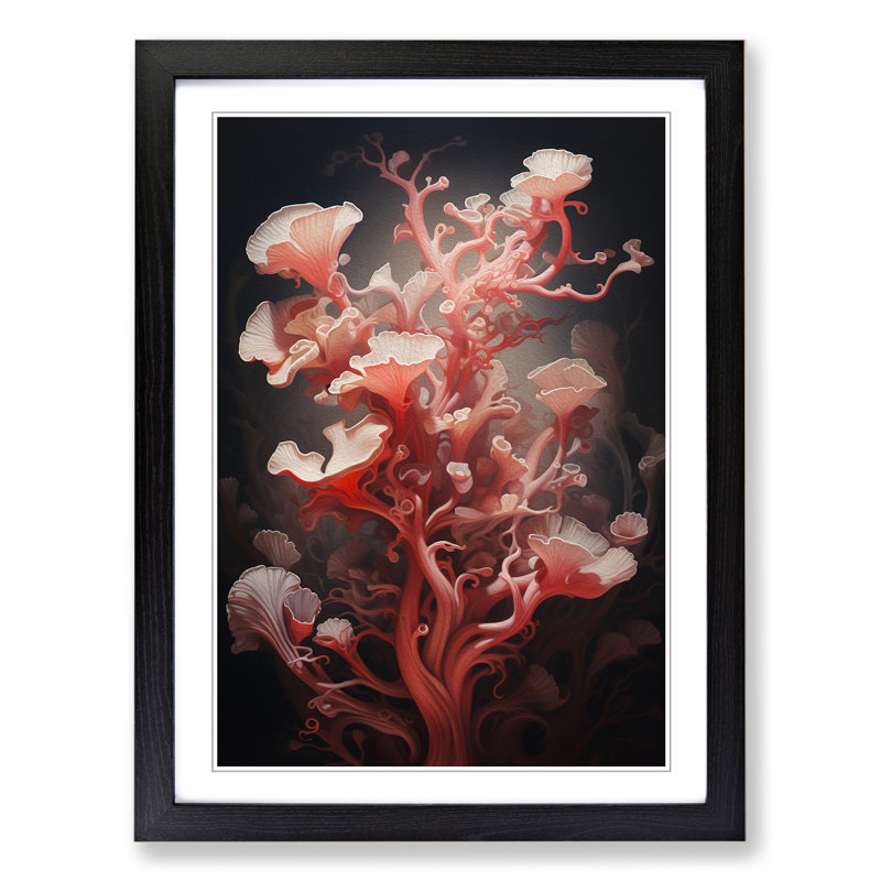 Coral Symbolism - Single Picture Frame Print on Wood, 64cm H x 46cm W x 2cm D, Black Framed
