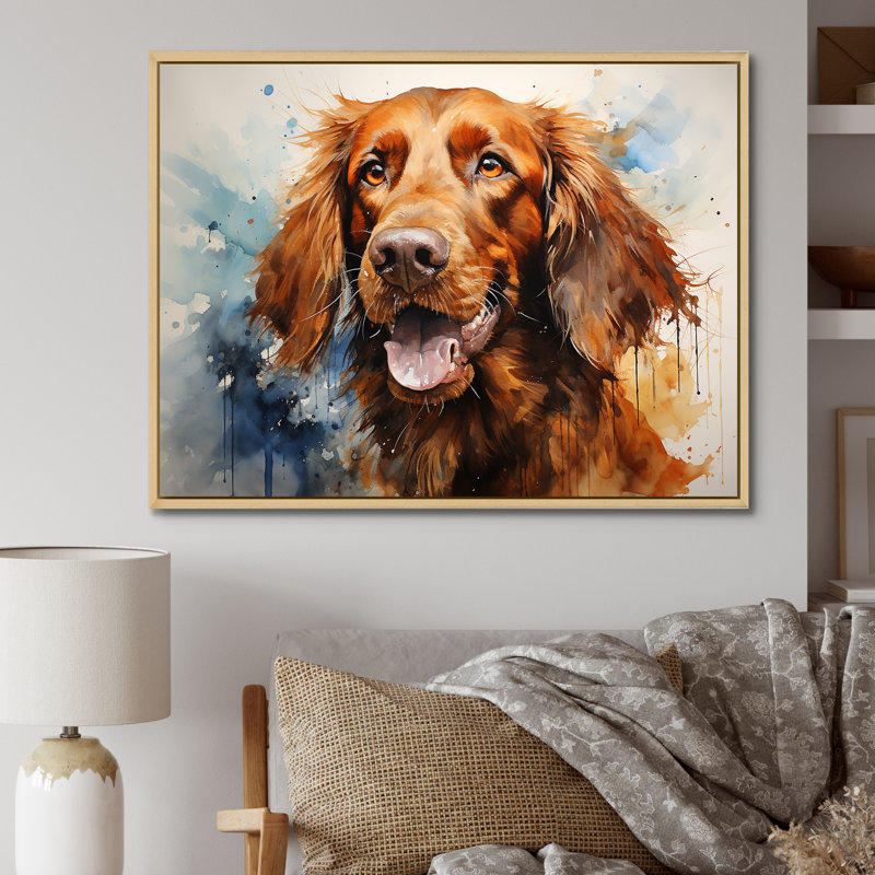 «Dog Irish Setter Impressions IV», reproduction sur toile, Cadre naturel flottant, H 24 po x l 32 po x P 1 po