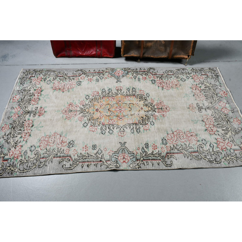 Tapis turc en laine fait à la main avec motif floral de style Oushak pour décoration chic Boho