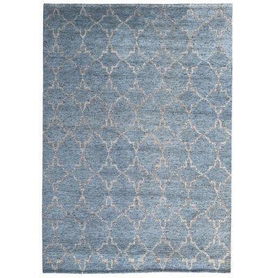 Blue Hand Knotted Wool Blue / Silver Contemporary Tiled Area Rug