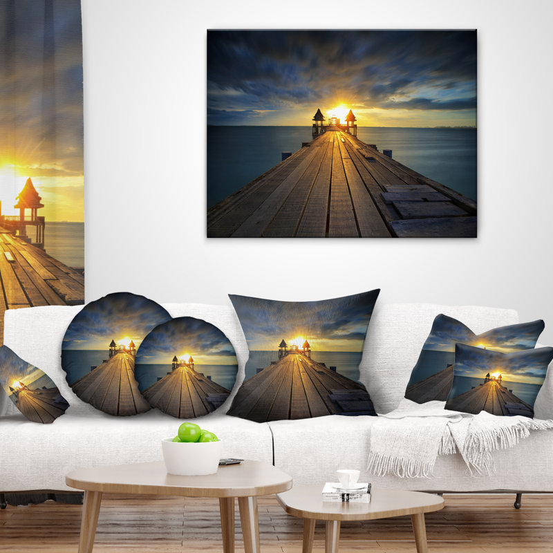 Coussin de pont en bois illuminé Pier, 18 po x 18 po, Carré