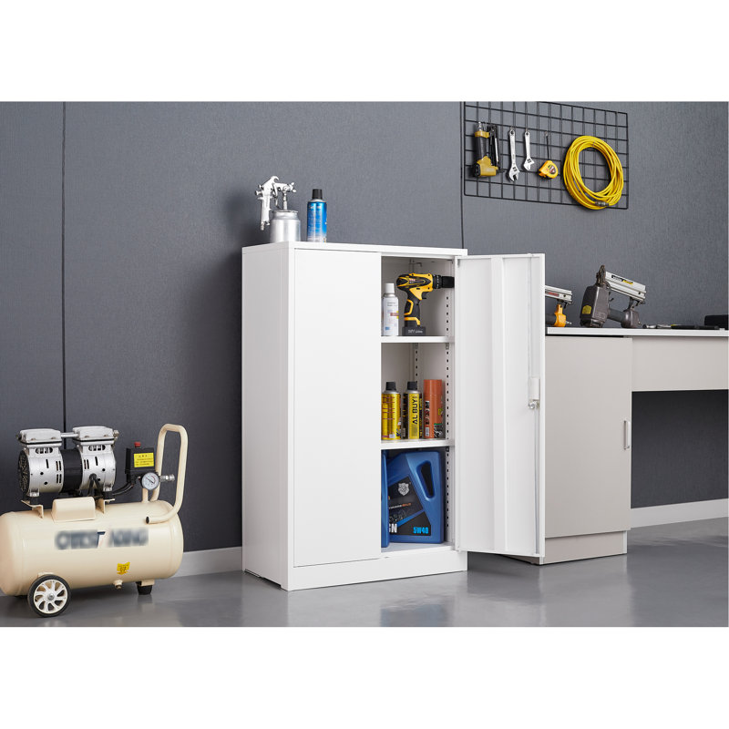 Armoire-vestiaire de rangement en métal blanc, diviseurs à hauteur ajustable avec poignée verrouillable pour la maison, le bureau et le garage